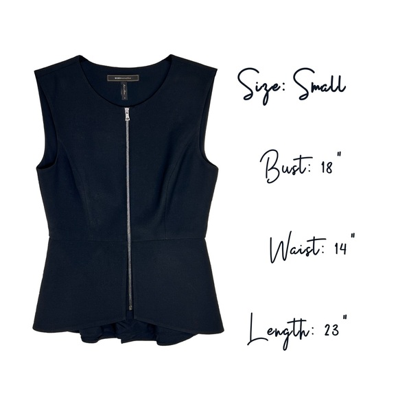 BCBG | ‘Abrielle’ Zip Front Sleeveless Black Peplum Top | Size S, fits like M - Picture 1 of 9